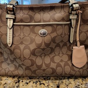 Tan and Gold Coach Logo Purse